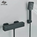 GobekUsa Black/Chrome Thermostatic Shower Set with Brass Wall Mount Mixer Handle Spray