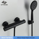 GobekUsa Black/Chrome Thermostatic Shower Set with Brass Wall Mount Mixer Handle Spray