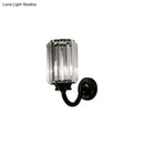 GobekUsa Modern Clear Crystal Drum Wall Lamp with Metal Curved Arm - Black Sconce Light Fixture