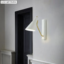 GobekUsa Modern Bedroom Wall Sconce with Cone Shade and Iron Base - Simple 1-Light Black/White Lamp
