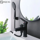 GobekUsa Black Copper Basin Faucet with Shower Head & Dual Function Mixer