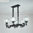 GobekUsa Modern Black Crystal 6-Head Cylinder Dining Room Island Ceiling Suspension Lamp