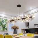 GobekUsa Modern Black Crystal Bead Blossom Island Lamp - Stylish 16 Bulb Dining Table Pendant Light