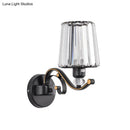 GobekUsa Modern Black Crystal Block Wall Sconce Lamp - Sleek Half-Bulb Tapered Design for Living Room