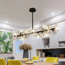 GobekUsa Modern Black Crystal Bead Blossom Island Lamp - Stylish 16 Bulb Dining Table Pendant Light