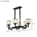 GobekUsa Modern Black Crystal 6-Head Cylinder Dining Room Island Ceiling Suspension Lamp