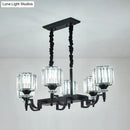 GobekUsa Modern Black Crystal 6-Head Cylinder Dining Room Island Ceiling Suspension Lamp