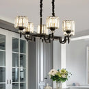 GobekUsa Modern Black Crystal 6-Head Cylinder Dining Room Island Ceiling Suspension Lamp