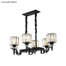 GobekUsa Modern Black Crystal 6-Head Cylinder Dining Room Island Ceiling Suspension Lamp