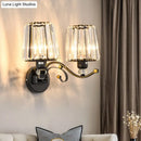 GobekUsa Modern Black Crystal Block Wall Sconce Lamp - Sleek Half-Bulb Tapered Design for Living Room