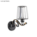 GobekUsa Modern Black Crystal Block Wall Sconce Lamp - Sleek Half-Bulb Tapered Design for Living Room