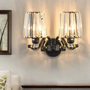 GobekUsa Modern Black Crystal Block Wall Sconce Lamp - Sleek Half-Bulb Tapered Design for Living Room
