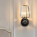 GobekUsa Modern Black Crystal Block Wall Sconce Lamp - Sleek Half-Bulb Tapered Design for Living Room