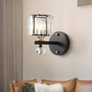 GobekUsa Modern Black Crystal Wall Sconce for Living Room - Flush Mount Drum Light