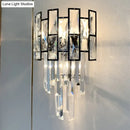 GobekUsa Black Crystal Embedded Wall Sconce - Contemporary Tapered Flush Mount with 3 Heads