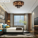 GobekUsa Modern Black Crystal Flush Mount Chandelier, Tiered Design, 8/10 Bulbs, for Bedroom