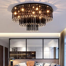 GobekUsa Modern Black Crystal Flush Mount Chandelier, Tiered Design, 8/10 Bulbs, for Bedroom