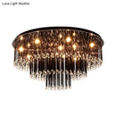 GobekUsa Modern Black Crystal Flush Mount Chandelier, Tiered Design, 8/10 Bulbs, for Bedroom