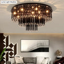 GobekUsa Modern Black Crystal Flush Mount Chandelier, Tiered Design, 8/10 Bulbs, for Bedroom