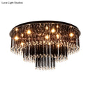 GobekUsa Modern Black Crystal Flush Mount Chandelier, Tiered Design, 8/10 Bulbs, for Bedroom