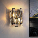 GobekUsa Contemporary Black Half Cylinder Wall Lamp with Clear Crystal Blocks - 2 Lights Wall Mount