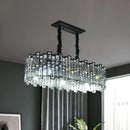 GobekUsa Modern 6-Bulb Island Pendant Light with Crystal Block Shade and Black Finish
