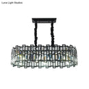 GobekUsa Modern 6-Bulb Island Pendant Light with Crystal Block Shade and Black Finish