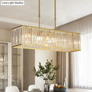 GobekUsa Sleek Dining Room Crystal Chandelier - Rectangle Prismatic Design - 4 Bulb Island Pendant Light