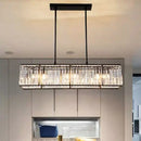 GobekUsa Sleek Dining Room Crystal Chandelier - Rectangle Prismatic Design - 4 Bulb Island Pendant Light