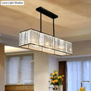 GobekUsa Sleek Dining Room Crystal Chandelier - Rectangle Prismatic Design - 4 Bulb Island Pendant Light