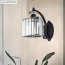GobekUsa Modern Trapezoid Crystal Wall Light with Curved Arm for Living Room - Black Sconce Lamp