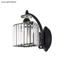 GobekUsa Modern Trapezoid Crystal Wall Light with Curved Arm for Living Room - Black Sconce Lamp