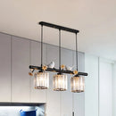GobekUsa Modern Black Cylinder Island Light Pendant with Crystal Accents - 3 Lights