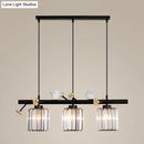 GobekUsa Modern Black Cylinder Island Light Pendant with Crystal Accents - 3 Lights