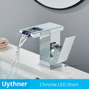 GobekUsa LED Waterfall Bathroom Sink Faucet Hot Cold Mixer Tap Deck Mounted