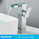 GobekUsa LED Waterfall Bathroom Sink Faucet Hot Cold Mixer Tap Deck Mounted