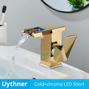 GobekUsa LED Waterfall Bathroom Sink Faucet Hot Cold Mixer Tap Deck Mounted