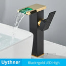 GobekUsa LED Waterfall Bathroom Sink Faucet Hot Cold Mixer Tap Deck Mounted