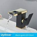 GobekUsa LED Waterfall Bathroom Sink Faucet Hot Cold Mixer Tap Deck Mounted