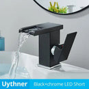 GobekUsa LED Waterfall Bathroom Sink Faucet Hot Cold Mixer Tap Deck Mounted