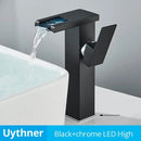 GobekUsa LED Waterfall Bathroom Sink Faucet Hot Cold Mixer Tap Deck Mounted