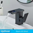 GobekUsa LED Waterfall Bathroom Sink Faucet Hot Cold Mixer Tap Deck Mounted
