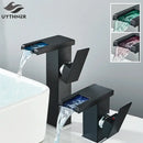 GobekUsa LED Waterfall Bathroom Sink Faucet Hot Cold Mixer Tap Deck Mounted