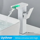 GobekUsa LED Waterfall Bathroom Sink Faucet Hot Cold Mixer Tap Deck Mounted