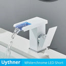 GobekUsa LED Waterfall Bathroom Sink Faucet Hot Cold Mixer Tap Deck Mounted