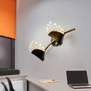 GobekUsa Contemporary Black Fan Wall Light Fixture - Metal Sconce with Clear Crystal Prism - 1/2-Light