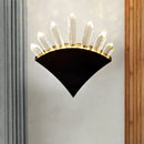 GobekUsa Contemporary Black Fan Wall Light Fixture - Metal Sconce with Clear Crystal Prism - 1/2-Light