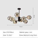GobekUsa Black Glass Ball LED Chandelier for Living Room, Bedroom - Dimmable Nordic Luxury Fixture