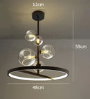 GobekUsa Glass Ball LED Chandelier: Modern Long Pendant Lighting for Living Room and Shop