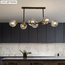 GobekUsa Modern Black Glass Island Pendant Light with 6 Spherical Lights for Dining Table